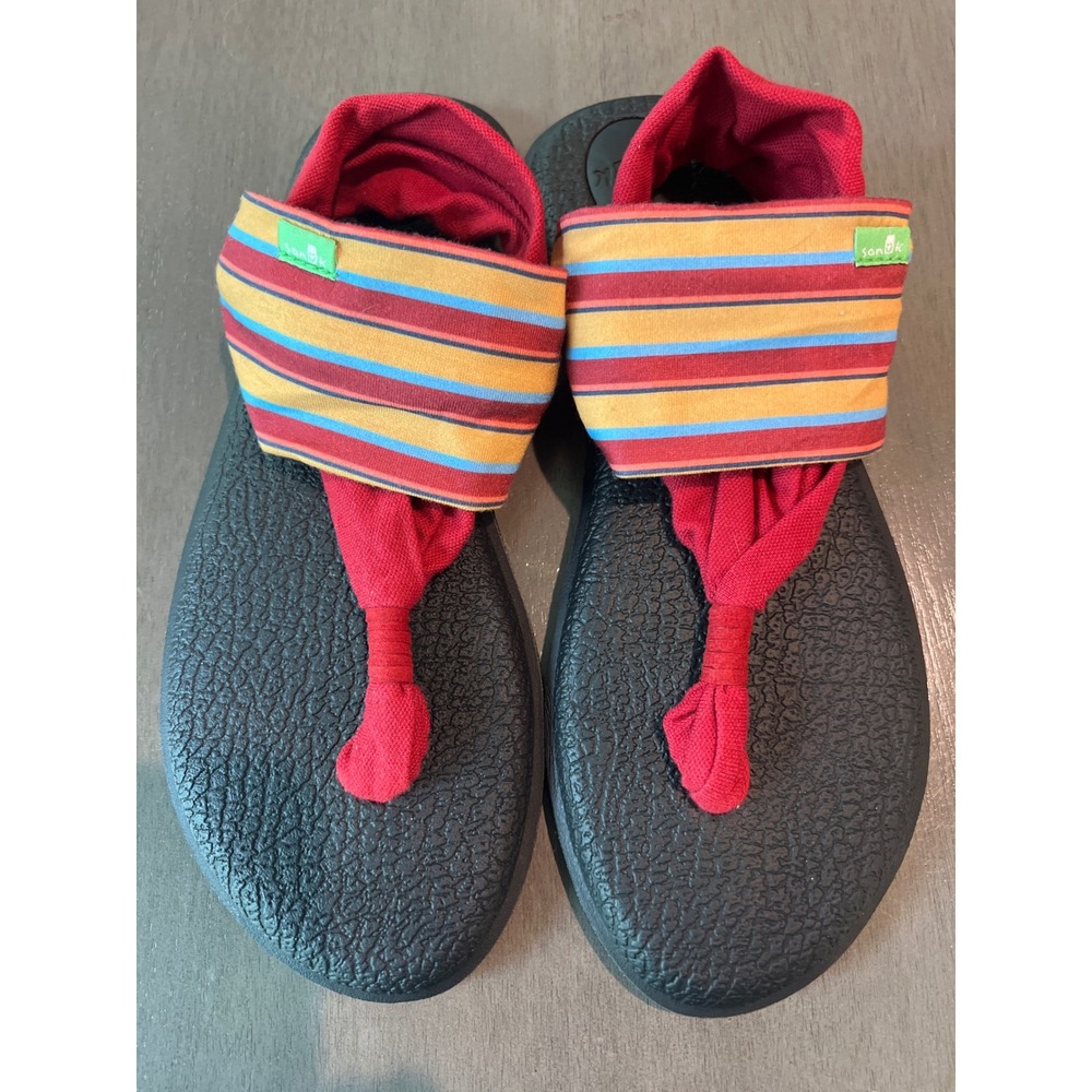 Sanuk Yoga Mat Sling 2 Striped Red Multi Color Women's Sandals Flip Flops Size 7